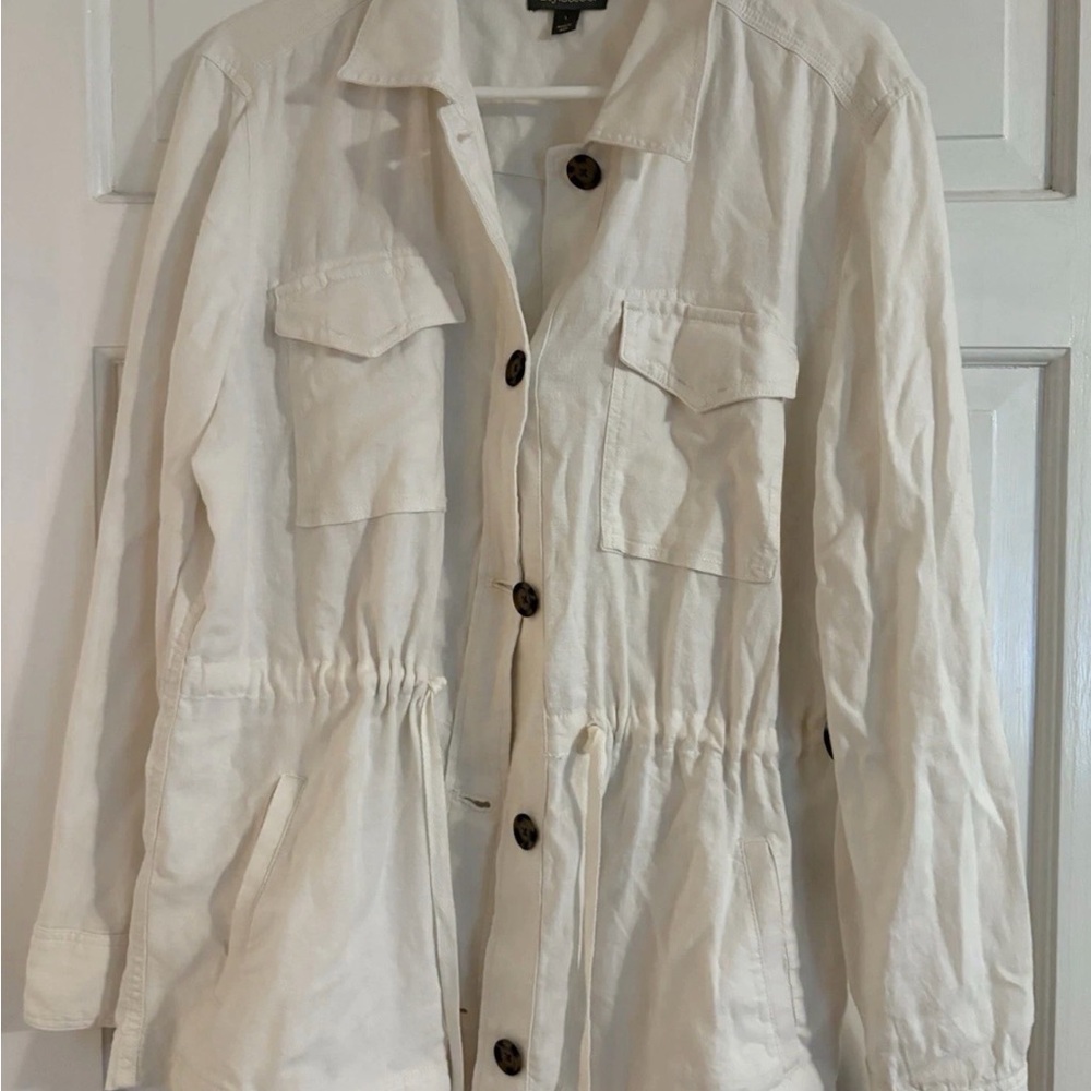 Style & Co white linen utility jacket new women’s large drawstring waist